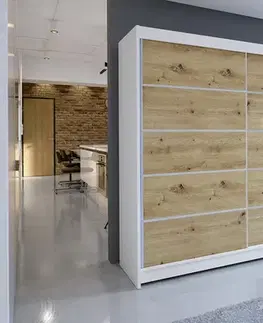 Šatníkové skrine Šatníková skriňa  TALLYA 4 biela/ dub artisan