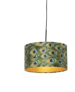 Závesné svietidlá Závesné svietidlo s tienidlom z zamatu Peacock so zlatom 35 cm - Combi