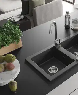 Kuchynské drezy MEXEN/S MEXEN/S - Mario granitový drez 2-bowl vrátane batérie Telma, čierna kropenatý 6504-76-670200-00