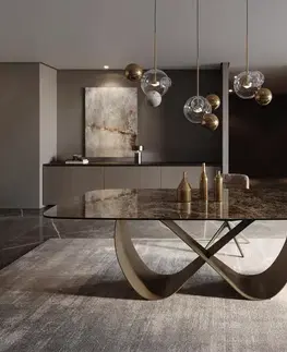 Jedálenské stoly DELIFE Jedálenský stôl Edge Boot 240x120 keramika Laminam® Emperador Extra Lucidato tmavohnedá Infinity kov efektový povrch titánová
