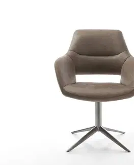 Jedálenské stoličky DELIFE Jedálenská stolička Yago-Flex s opierkami mikrovlákno taupe vintage podstava grafit 360° otočná hojdacia funkcia vrecková pružina