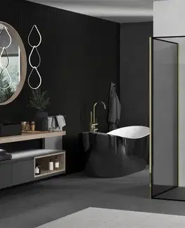 Sprchové dvere MEXEN/S - Kioto Sprchová zástena WALK-IN 110 x 110, čierny vzor, zlatá 800-110-212-50-70-110