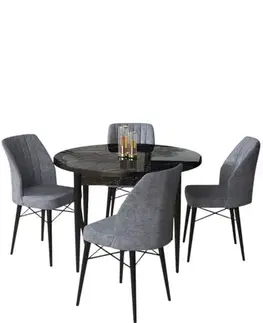 Jedálenské sety Dining Table & Chairs Set (5 Pieces) Rox - Black Marble, Fume