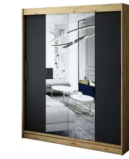 Šatníkové skrine Skriňa Halifax T1 180 Dub Artisan/čierna/Zrkadlo