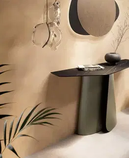 Konzolové stolíky DELIFE Konzolový stolík Edge polygonálny 140×50 cm keramika Laminam® Noir Desir hnedá Livos kov titánová farba