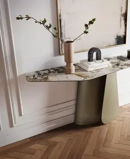 Konzolové stolíky DELIFE Konzolový stolík Edge polygonálny 180×50 cm keramika patagonia leštená Livos kov titánová farba