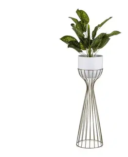 Stojany na kvetiny HowHomely Kovový kvetináč LOFT 68x20 cm zlatá/biela HH-ML-12-GW