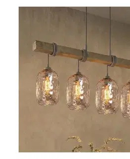 Svietidlá BRILAGI - Luster na lane WOOD GLASS 4xE27/60W/230V borovica/šedá/dymovo hnedá EG49927A+4xNSTK7702
