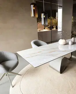 Jedálenské stoly DELIFE Jedálenský stôl Edge 300×100 cm keramika Onyx Pearl podstava v tvare W kov titánová farba