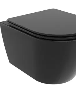 Záchody MEXEN/S - Carmen Závesná WC misa Rimless Tornado vrátane sedátka s slow slim, duroplast, čierna mat 30881085T