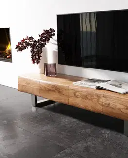 Televízne stolíky DELIFE TV stolík New Live-Edge 175 cm akácia prírodná 4 dvierka tenká podstava nerezová oceľ kefovaná