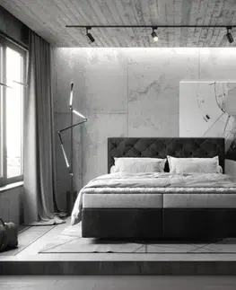 Postele Boxspring DELIFE Boxspring posteľ Dream-Great 160x200 cm mikrovlákno antracitová vintage s matracom a topperom
