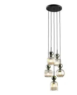 Svietidlá  Závesný luster SOPHIA na lane 5xE14/10W/230V čierna/zelená/dymová béžová 11149