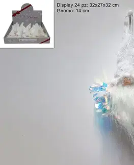 Vianočné dekorácie MAKRO - Škriatok závesný, 14 cm, biely s flitrami