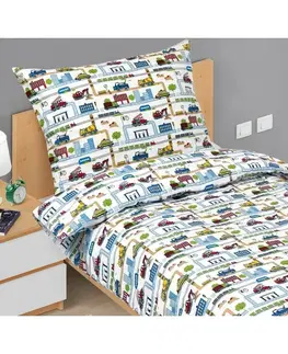 Obliečky Bellatex Detské bavlnené obliečky Junior Mesto zelená, 140 x 200, 70 x 90 cm