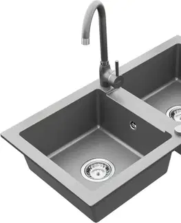 Kuchynské drezy MEXEN/S MEXEN/S - Mario granitový drez 2-bowl vrátane batérie Telma, šedá 6504-71-670200-71