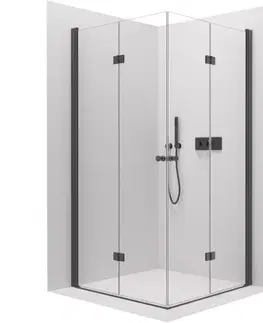 Sprchovacie kúty CERANO - Sprchovací kút Volpe Duo Ľ/P - 6 mm - čierna matná, transparentné sklo - 100x70x190 - zalamovacie CER-480163