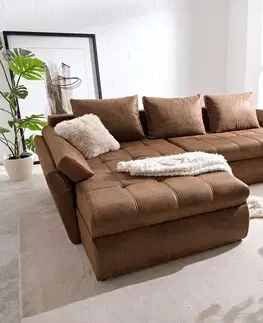 Rohové sedacie súpravy DELIFE Rohová pohovka Loana 275x185 cm hnedá s funkciou rozloženia