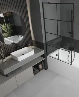 Sprchové dvere MEXEN/S - Cubik obdĺžniková vaňa 160 x 70 cm s panelom + vaňová zástena 90, čierna vzor 550316070X9509007077