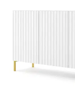 Komody ArtBm Komoda WAVE 200 | 4D Prevedenie: Biely mat / zlaté nohy