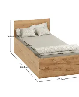 Postele KONDELA Doli jednolôžková posteľ s kovovým roštom dub craft zlatý