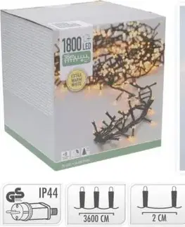 Vianočné osvetlenie Kinekus Svetlo vianočné 1800 LED extra teplé biele 36 m, s časovačom, s funkciami, na 360 cm stromček, vonkajšie/vnútorné