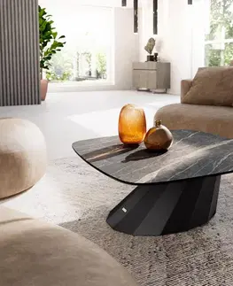Konferenčné stolíky DELIFE Konferenčný stolík Edge zaoblený 90x90 cm keramika Laminam® Noir Desir hnedá Parabi kov čierna