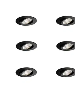 Zapustené svietidlá Sada 6 zapustených bodových svetiel čierna 6,8 cm vrátane LED 750 lm stmievateľné IP65 - Gaius
