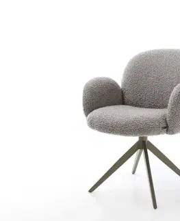 Jedálenské stoličky DELIFE Otočná jedálenská stolička Nube-Flex s opierkami bouclé strieborno sivá krížová podstava široká titanový efekt 360° otočná hojdacia funkcia vrecková pružina
