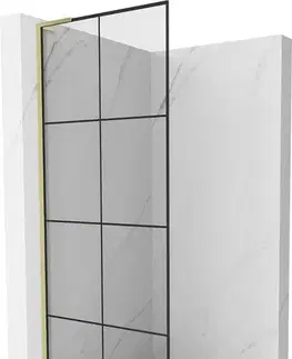 Sprchové dvere MEXEN/S - Kioto L Sprchová zástena WALK-IN 80 x 200, čierny vzor, zlato kartáčovaná 800-080-103-55-77