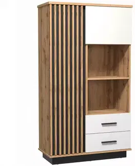 Vitríny a regály do obývačky Regál 2d2s Santi 7 Dub Wotan/Čierna/Biela