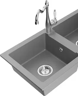 Kuchynské drezy MEXEN/S MEXEN/S - Mario granitový drez 2-bowl vrátane batérie Carla, šedá 6504-71-670700-00