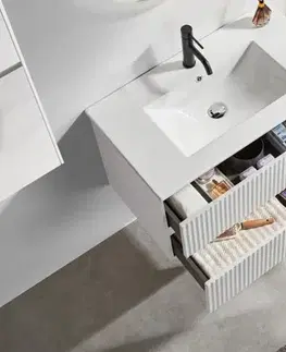 Kúpeľňový nábytok CERANO - Kúpeľňová skrinka Carole + keramické umývadlo Todo - biela matná ryhovaná - 101x50x46,5 CER-089389