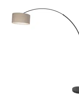 Oblúkové lampy Moderná oblúková lampa čierna s mramorovým podstavcom a béžovým buklé tienidlom 50 cm - XXL