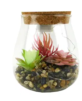 Umelé kvety MAKRO - Sukulent v skle s LED, 8,5x13x12cm