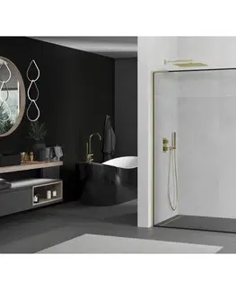 Sprchové dvere MEXEN/S - Kioto L Sprchová zástena WALK-IN 50 x 200, čierny vzor, zlato kartáčovaná 800-050-103-55-70