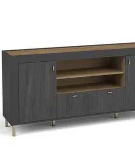 Komody do spálne Komoda Mossa M07 2D1S dub whisky/čierna mat
