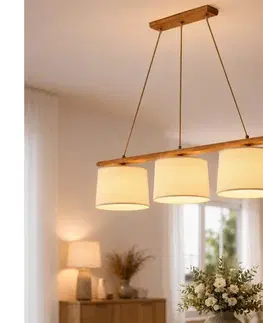 Svietidlá  Luster na lanku AIDA 3xE27/15W/230V pr. 25 cm dub/rafia LD-3.98/DĄB RUSTIK/RAFFIA