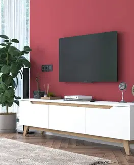 TV stolíky DAHOMAN televízny stolík na nožičkách, biela/orech