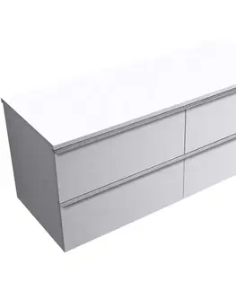 Kúpeľňový nábytok CERANO - Kúpeľňová skrinka Velora - biela matná, úchytka chrómová + doska pod umývadlo Navira Slim - 18 mm - 140x54,8x46,5 CER-665179