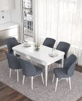 Jedálenské sety Extendable Dining Table & Chairs Set (7 Pieces) Eva - White, Fume