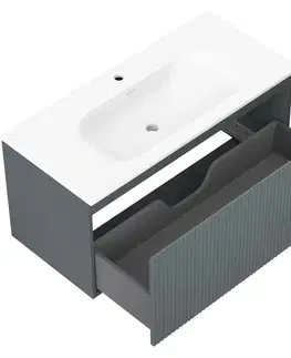 Kúpeľňový nábytok MEXEN/S - Rivel kúpeľňová skrinka 100 cm s umývadlom Vela, 1 šuplík, reliéf, grafit mat/biela mat 91A20-10047-1-BF66-W23M01