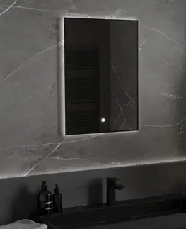 Kúpeľňové zrkadlá MEXEN - Erma zrkadlo s osvetlením 50 x 70, LED 6000K, čierny rám 9814-050-070-611-70