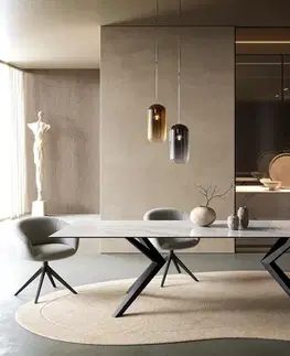 Jedálenské stoly DELIFE Jedálenský stôl Edge 300×100 cm keramika onyx perla Zenthara hranatý kov čierna