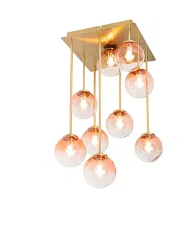 Stropné osvetlenie Art Deco stropné svietidlo zlaté s ružovým sklom 9-žiarovkové - Atény