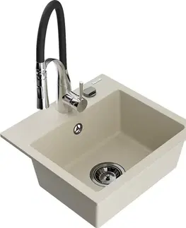 Kuchynské drezy MEXEN/S MEXEN/S - Milo granitový drez 1-miska vrátane batérie Aster, biela 6505-20-73450-70-B