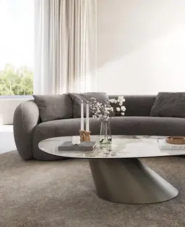 Konferenčné stolíky DELIFE Konferenčný stolík Edge oválny 140x75 cm keramika Minas Melange Conis kov efektový povrch titán