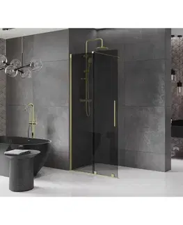 Sprchové dvere MEXEN/S - Velar Sprchová zástena posuvná Walk-in 75 x 200, grafit 8 mm, zlato kefovaná 871-075-000-43-55