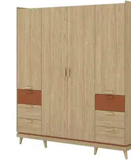 Šatníkové skrine Skriňa 4d6s Sys Scandi 20  Dub Olej/Tehla