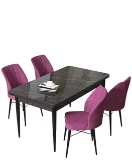 Jedálenské sety Dining Table & Chairs Set (5 Pieces) Arp - Black Marble, Purple